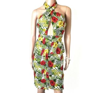 XOXO Womens Junior Linen Floral Print Halter Dress